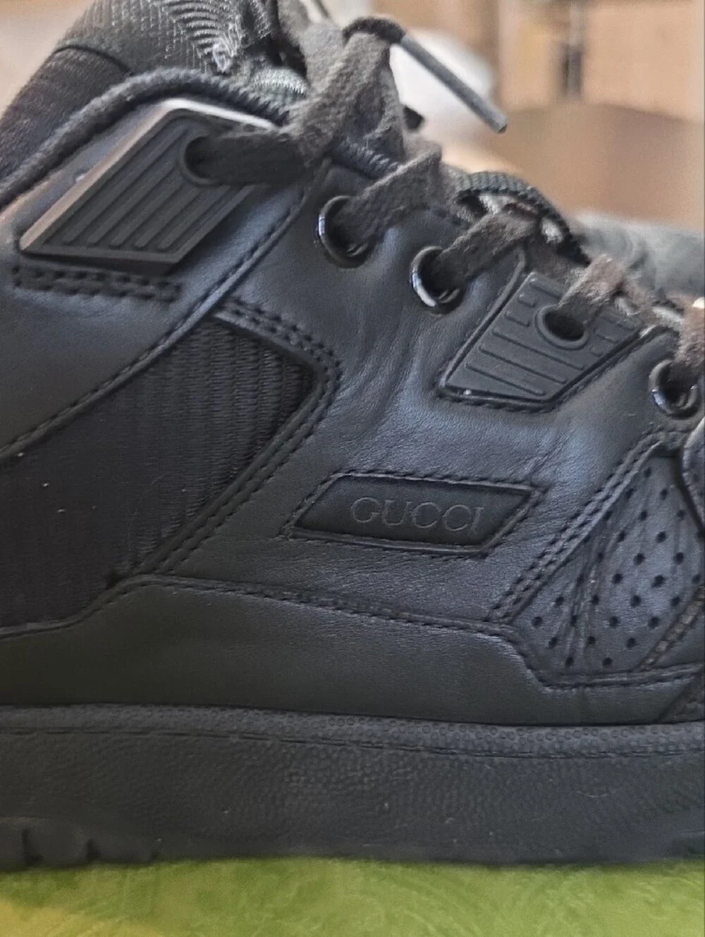 Gucci Men’s Black Leather Sneakers with Silver Double G Hardware